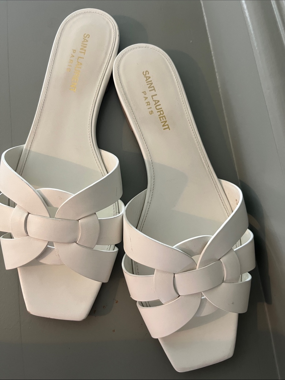 Saint Laurent Tribute Woven Slides - White Leather - Size 39 - Picture 7 of 10